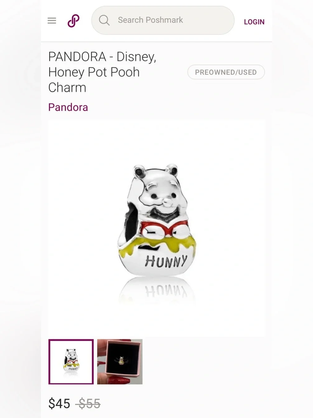 Pandora Silver Bracelet with Winnie the Pooh, Cross, & Braided Snap Charms